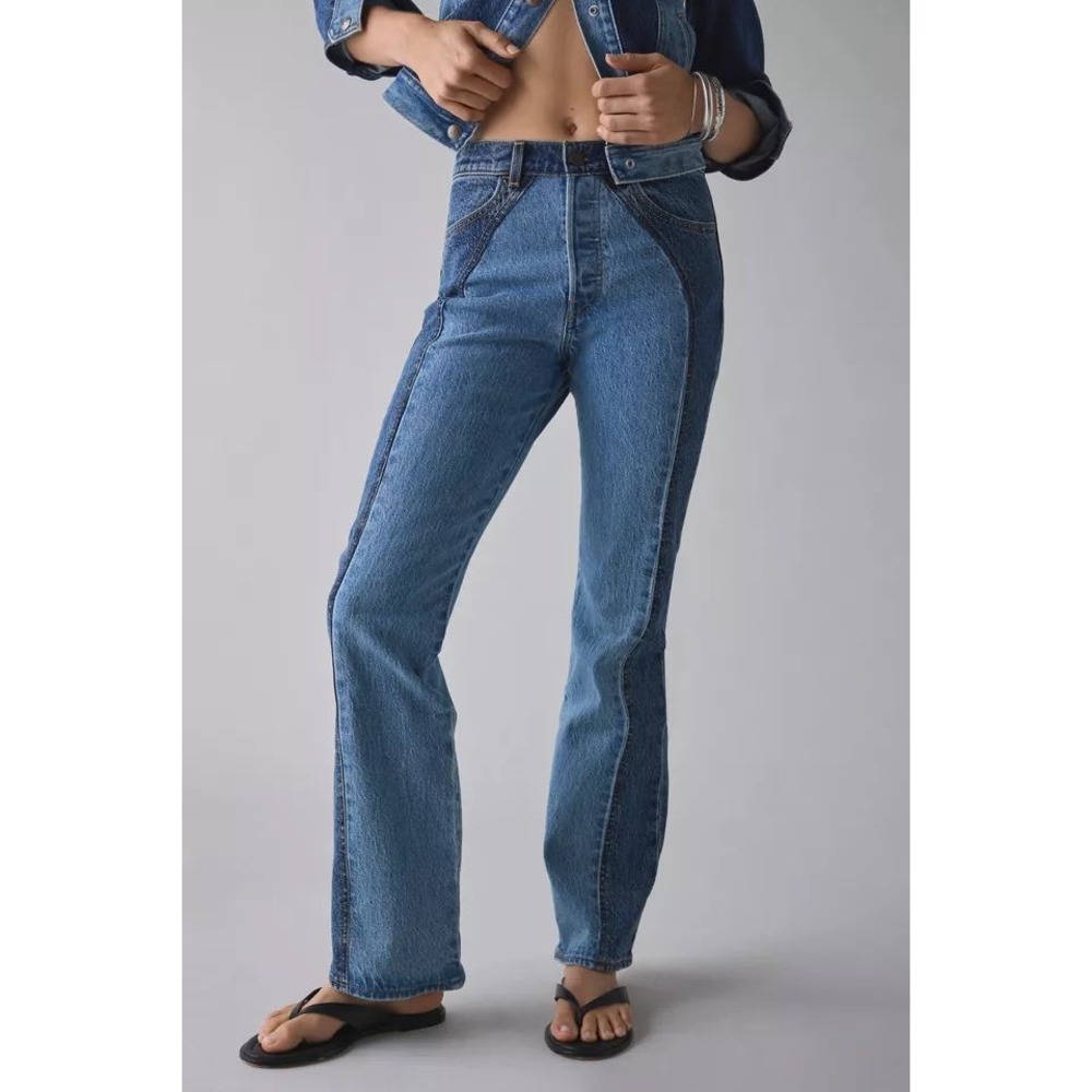 Levis Wedgie Western Bootcut Two Tone Patchwork Jeans Size 24 Mid Rise Denim